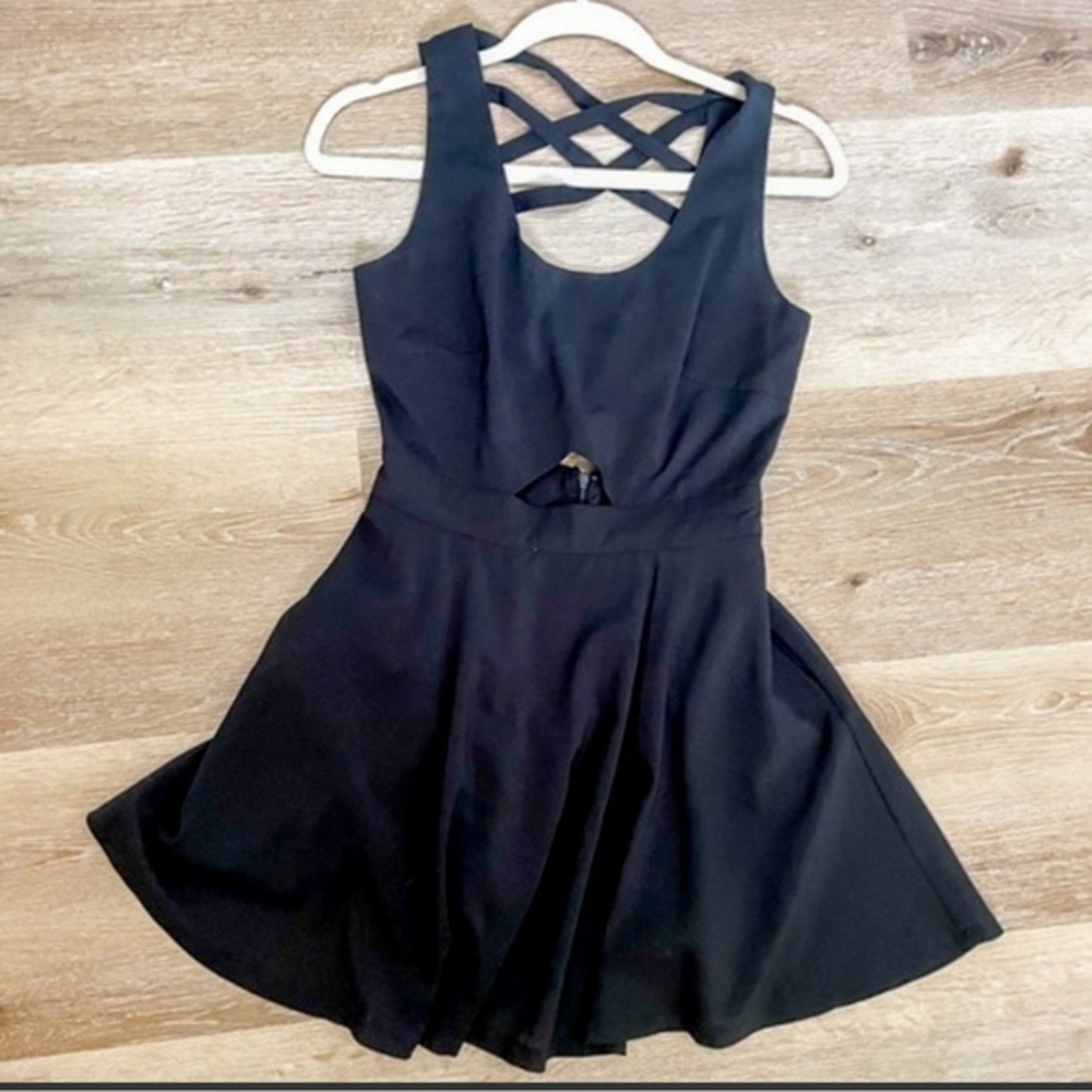 Double Zero Dress Strappy Little Black Dress with Cut Outs and Circle Skirt Sz S